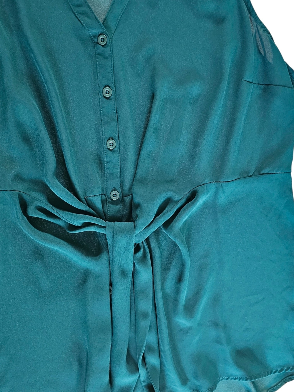 torrid Teal Sleeveless V-Neck Peplum Tie-Front Blouse - Picture 6 of 9